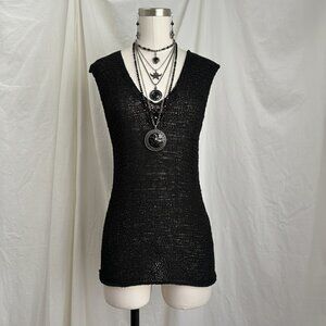 Vintage DKNY Mesh Crochet Black Top